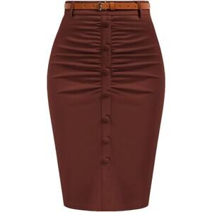 NWT Belle Pogue Bodycon Pencil Skirt Women's Size XL Brown Button-Front Ruched
